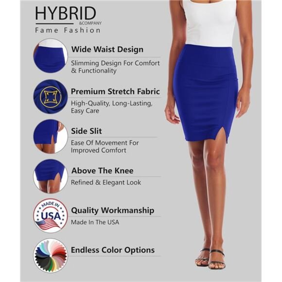 Women's Pencil Skirt Premium Ponte Basic Solid Stretch Above - Picture 2 of 6